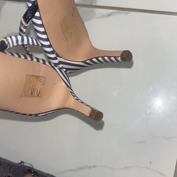 J. Crew Nautical Striped Blue/White Slingback Heels Sz 8.5 EUC - Picture 11 of 12